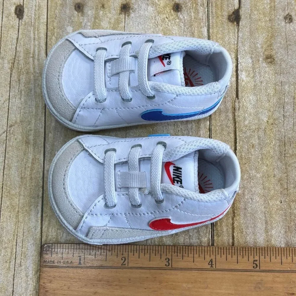 Nike Tennis Shoes Infant Size 1C White Red Blue Trainers Sneakers